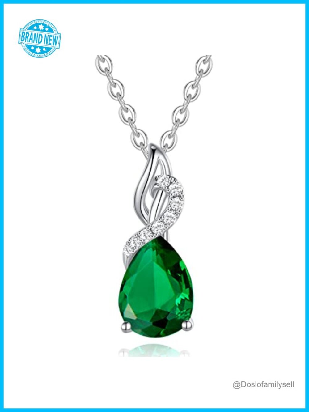 14K Solid White Gold Pear Birthstone Pendant Necklace with Lab-Grown Diamonds